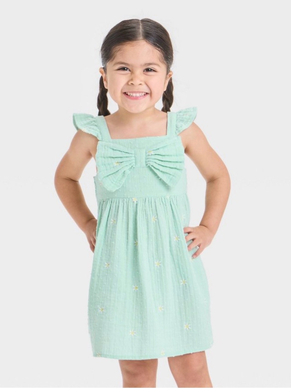 Cat & Jack Girls Mint Green Bow-Front Sundress